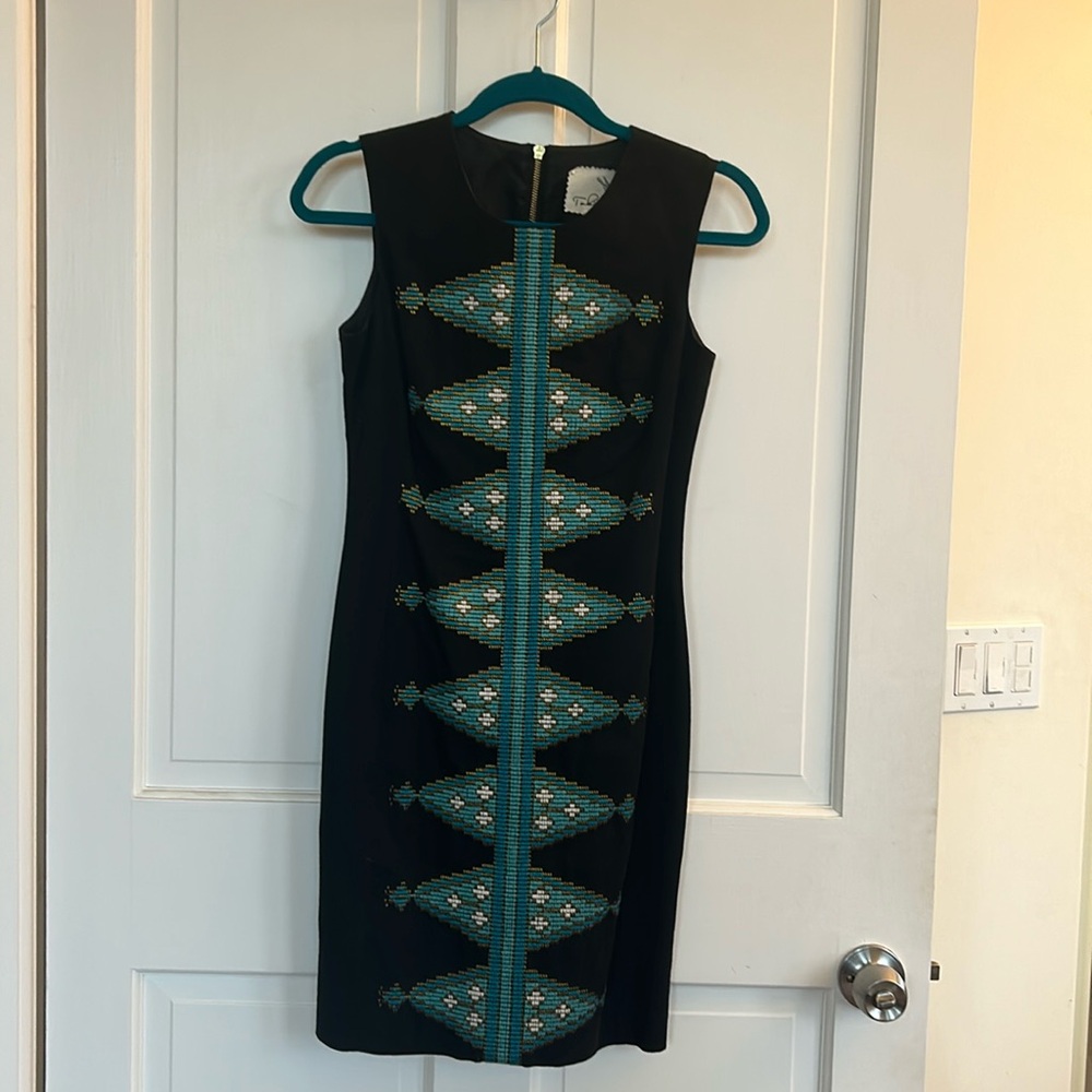 Turquoise and Gold Zip Up Midi Dress